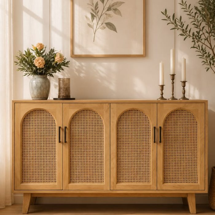 Buffet TV / Credenza Lengkung Rotan Japandi (Arch Rattan Sideboard)